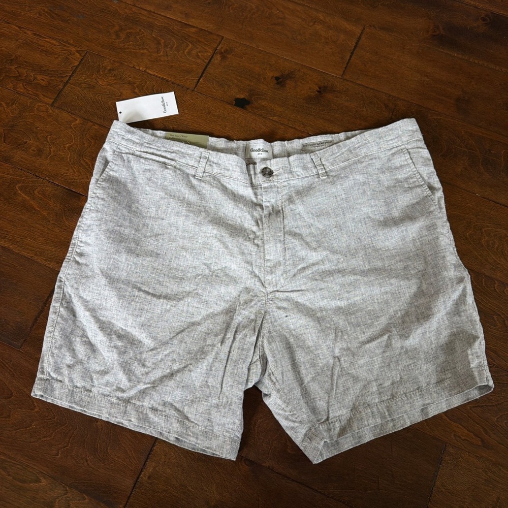 Goodfellow & Co Mens Every Wear Linen Blend Flat Front Shorts Gray White 42 7in